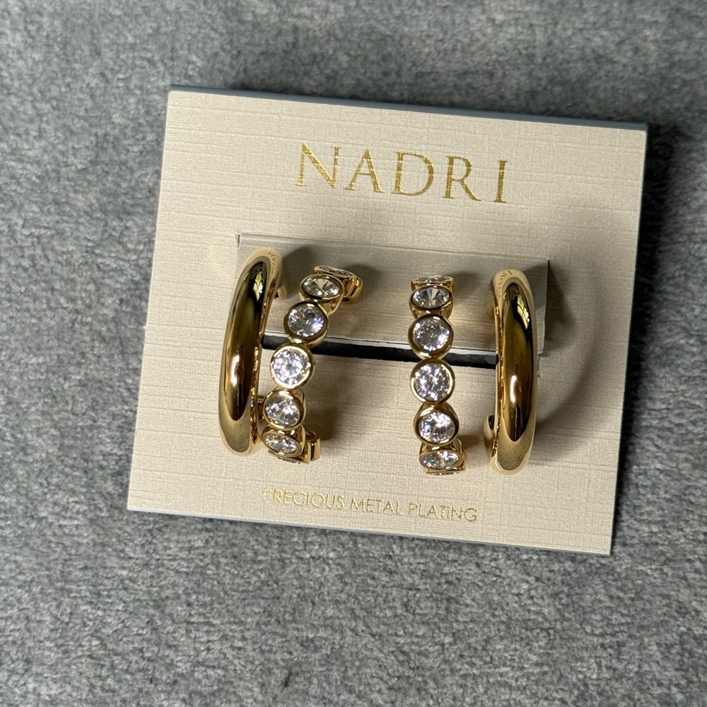 NWT Nadri Farrah Bezel Stone Hoop Set in Gold